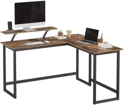 Bureau D'angle Spencer 140cm Avec Support écran - Brun Rustique/noir -Meubles Tables Et Chaises Shop LWD56X 3 1d9c