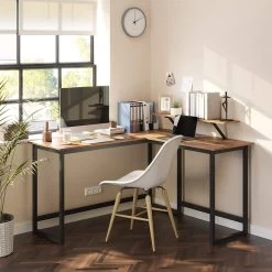 Bureau D'angle Spencer 140cm Avec Support écran - Brun Rustique/noir