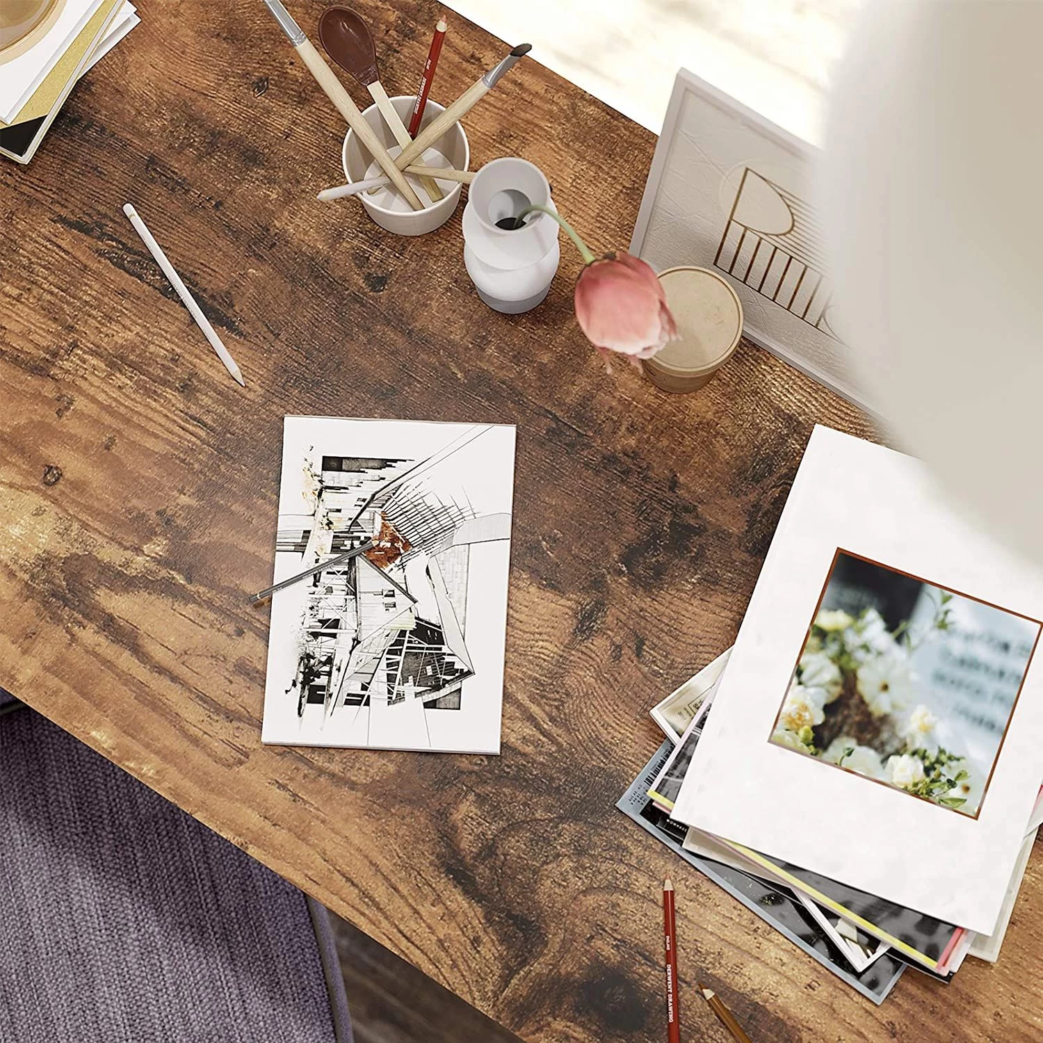 Bureau D'angle Fabrice 138cm 2 Tablettes - Brun Rustique/noir 3 Bureau D'angle Fabrice 138cm 2 Tablettes - Brun Rustique/noir – Image 3