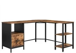 Bureau D'angle Fabrice 150 Cm Avec Tiroir & Tablettes - Rustique Brun/noir -Meubles Tables Et Chaises Shop LWD75X 1 66cf