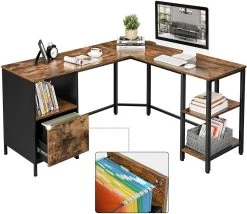 Bureau D'angle Fabrice 150 Cm Avec Tiroir & Tablettes - Rustique Brun/noir -Meubles Tables Et Chaises Shop LWD75X 3 dd60