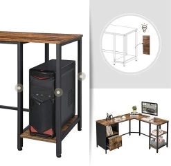 Bureau D'angle Fabrice 150 Cm Avec Tiroir & Tablettes - Rustique Brun/noir -Meubles Tables Et Chaises Shop LWD75X 4 2382