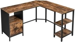 Bureau D'angle Fabrice 150 Cm Avec Tiroir & Tablettes - Rustique Brun/noir -Meubles Tables Et Chaises Shop LWD75X 6 e4c4