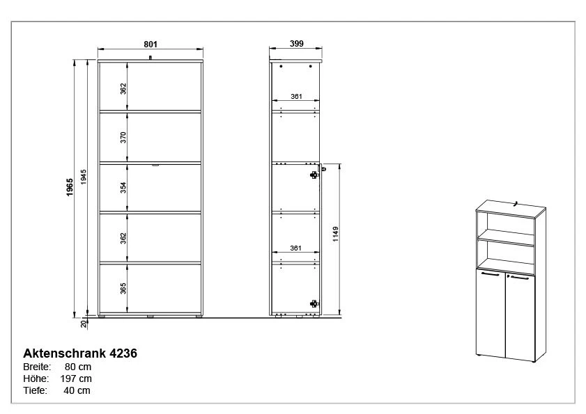 Classeur Osmond 80cm à 2 Portes & 2 Niches - Chêne/graphite 3 Classeur Osmond 80cm à 2 Portes & 2 Niches - Chêne/graphite – Image 3