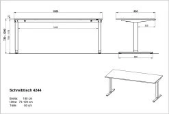 Bureau Assis Debout Oswald 180 Cm électrique - Gris Clair/argent -Meubles Tables Et Chaises Shop MA 4244 BEM 0043