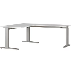 Bureau D'angle Aggo 160x193 Réglable En Hauteur - Gris Clair/argent