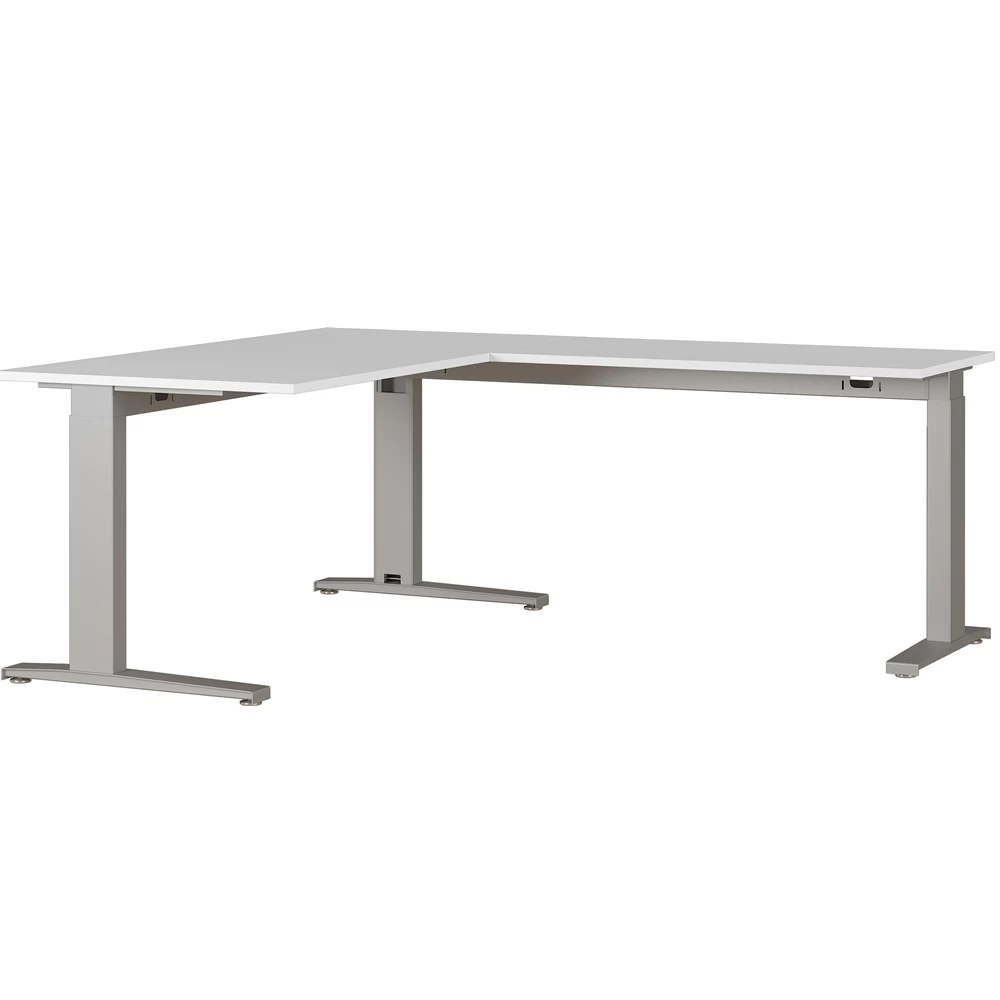 Bureau D'angle Aggo 160x193 Réglable En Hauteur - Gris Clair/argent 1 Bureau D'angle Aggo 160x193 Réglable En Hauteur - Gris Clair/argent