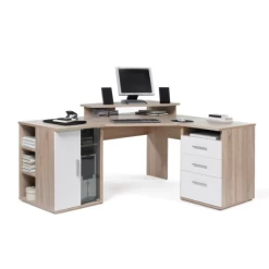 Bureau D'angle Efford Avec Espace De Rangement - Chêne/blanc