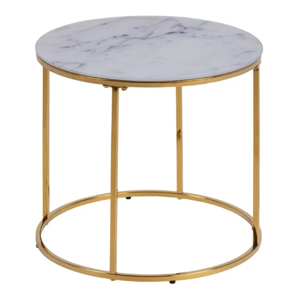 Table D'appoint Dejan ø50cm - Or/marbre Blanc 9 Table D'appoint Dejan ø50cm - Or/marbre Blanc – Image 9