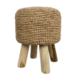 Tabouret Malibu ø33 Cm Raphia Et Bois Teck - Naturel/beige