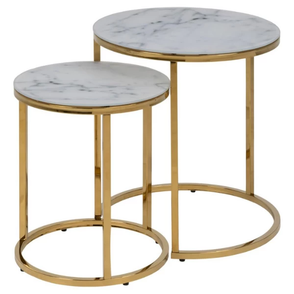 Ensemble De 2 Tables D'appoint Rondes Anika - Marble Blanc/doré 1 Ensemble De 2 Tables D'appoint Rondes Anika - Marble Blanc/doré