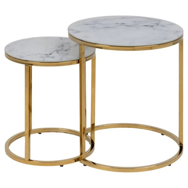 Ensemble De 2 Tables D'appoint Rondes Anika - Marble Blanc/doré 6 Ensemble De 2 Tables D'appoint Rondes Anika - Marble Blanc/doré – Image 6
