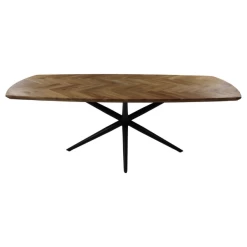 Table De Salle à Manger Fishbone 180x100cm Chêne Motif à Chevrons - Naturel/noir