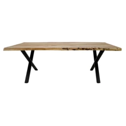 Table à Manger SoHo 160x90cm Plateau Tronc D'arbre/cadre En X-acacia/fer