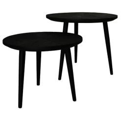 Tables D'appoint Verona Rond 60x50cm Bois De Manguier Motif à Chevrons - Noir