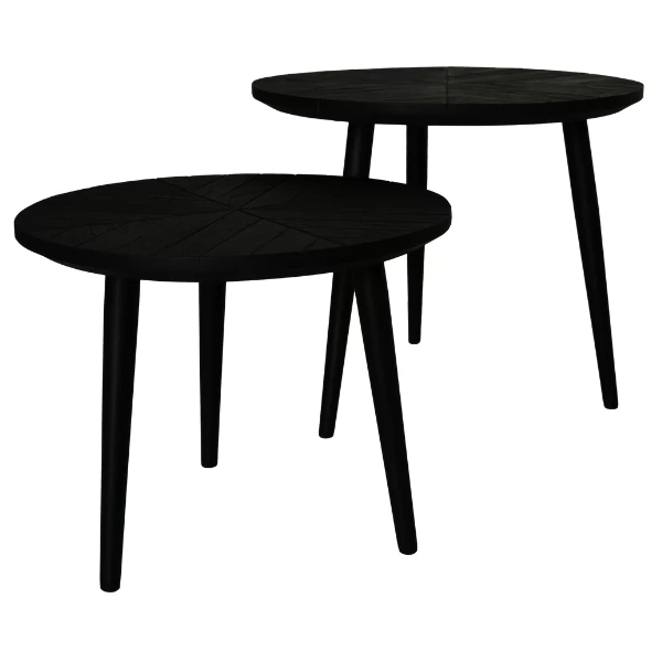 Tables D'appoint Verona Rond 60x50cm Bois De Manguier Motif à Chevrons - Noir