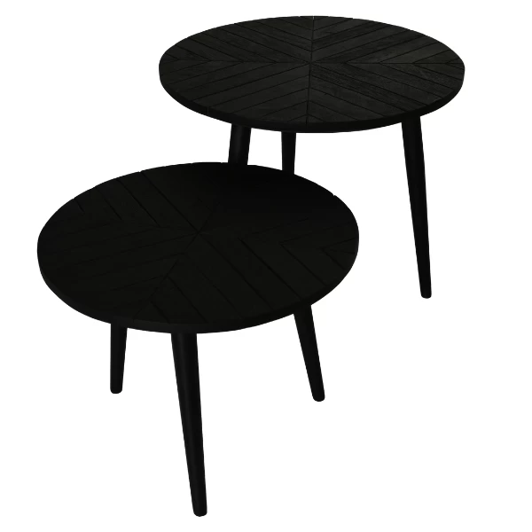 Tables D'appoint Verona Rond 60x50cm Bois De Manguier Motif à Chevrons - Noir 3 Tables D'appoint Verona Rond 60x50cm Bois De Manguier Motif à Chevrons - Noir – Image 3