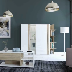 Bibliothèque Tannee 95x45x180cm - Blanc/chêne -Meubles Tables Et Chaises Shop Ontwerp zonder titel 2022 06 01T090929.120 6d98