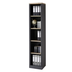 Bibliothèque Samine Avec 4 étagères - Graphite/chêne