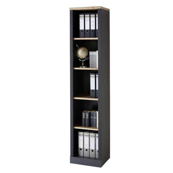 Bibliothèque Samine Avec 4 étagères - Graphite/chêne 1 Bibliothèque Samine Avec 4 étagères - Graphite/chêne