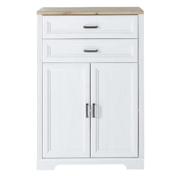 Classeur Samine 86x38x127cm Avec 2 Tiroirs & 2 Portes - Blanc/chêne 1 Classeur Samine 86x38x127cm Avec 2 Tiroirs & 2 Portes - Blanc/chêne