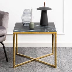 Table D'appoint Alisma 50x50 Cm - Or/marbre Marquina