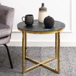 Table D'appoint Alisma Ø50 Cm - Or/marbre Marquina