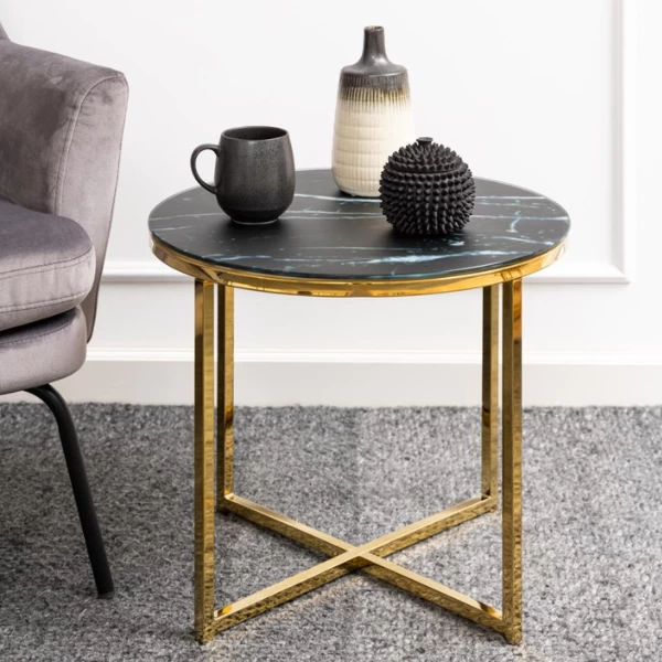 Table D'appoint Alisma Ø50 Cm - Or/marbre Marquina 1 Table D'appoint Alisma Ø50 Cm - Or/marbre Marquina