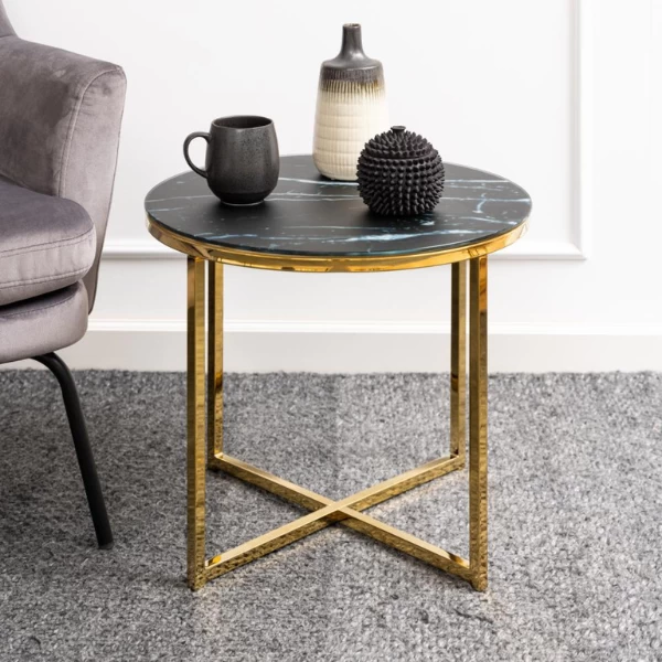Table D'appoint Alisma Ø50 Cm - Or/marbre Marquina 2 Table D'appoint Alisma Ø50 Cm - Or/marbre Marquina – Image 2
