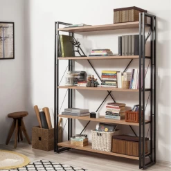 Bibliothèque Ouverte Fantine-noir/bois De Pin Atlantique