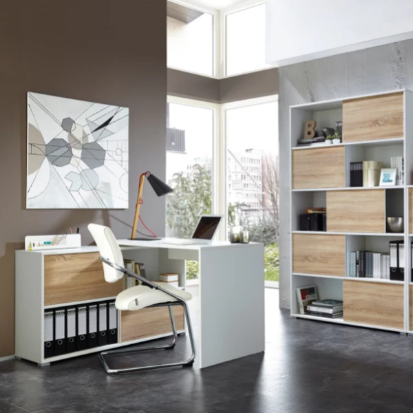 Bureau D'angle Tyson 120 X 120cm - Blanc/chêne 4 Bureau D'angle Tyson 120 X 120cm - Blanc/chêne – Image 4