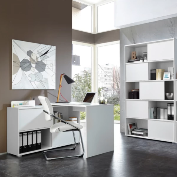 Bureau D'angle Tyson 120 X 120cm - Blanc/chêne 2 Bureau D'angle Tyson 120 X 120cm - Blanc/chêne – Image 2