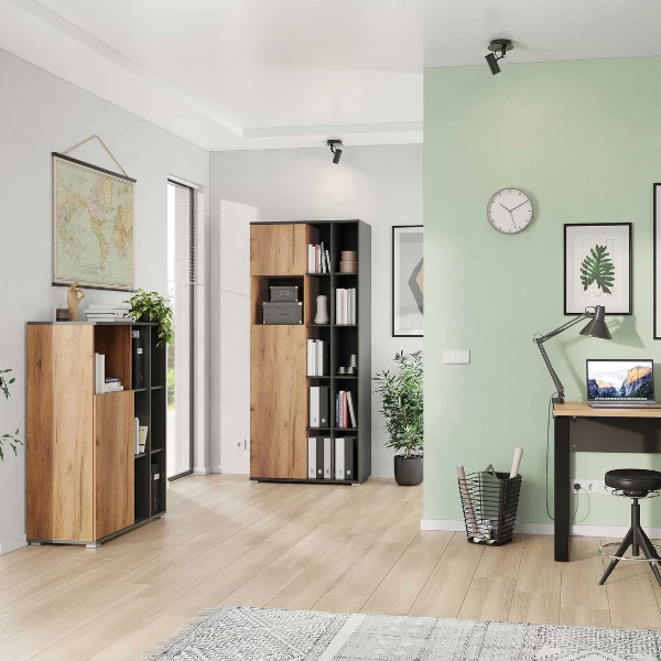 Classeur Fiene Avec 1 Porte Et 9 Compartiments - Anthracite/ochre 2 Classeur Fiene Avec 1 Porte Et 9 Compartiments - Anthracite/ochre – Image 2