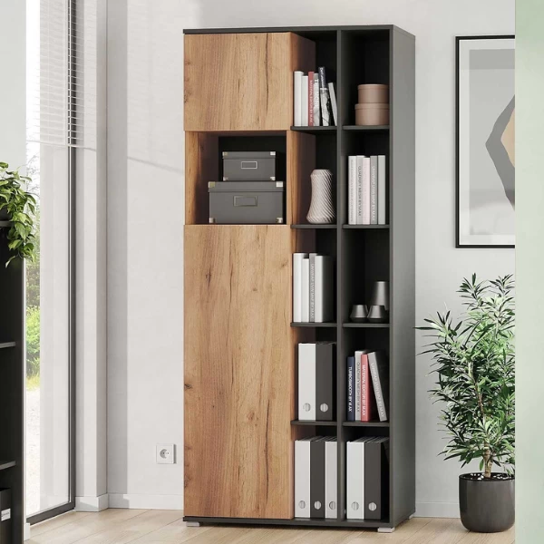 Classeur Fiene Avec 2 Portes Et 15 Compartiments - Anthracite/ochre 1 Classeur Fiene Avec 2 Portes Et 15 Compartiments - Anthracite/ochre