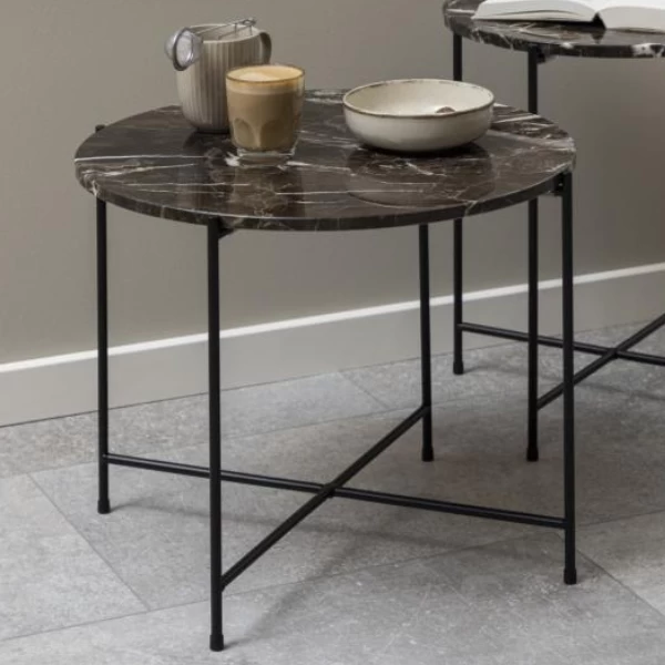 Table D'appoint Avila Ø52 Cm - Marbre Brun/noir