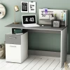 Bureau Pleun 1 Tiroir, 1 Porte Tournante, 1 Niche, 1 étagère Ouverte Et 2 élastiques-blanc Mat/gris Foncé