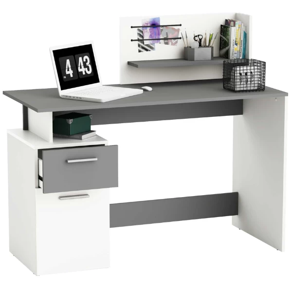 Bureau Pleun 1 Tiroir, 1 Porte Tournante, 1 Niche, 1 étagère Ouverte Et 2 élastiques-blanc Mat/gris Foncé 7 Bureau Pleun 1 Tiroir, 1 Porte Tournante, 1 Niche, 1 étagère Ouverte Et 2 élastiques-blanc Mat/gris Foncé – Image 7