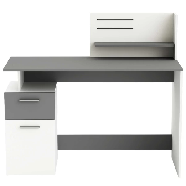 Bureau Pleun 1 Tiroir, 1 Porte Tournante, 1 Niche, 1 étagère Ouverte Et 2 élastiques-blanc Mat/gris Foncé 5 Bureau Pleun 1 Tiroir, 1 Porte Tournante, 1 Niche, 1 étagère Ouverte Et 2 élastiques-blanc Mat/gris Foncé – Image 5