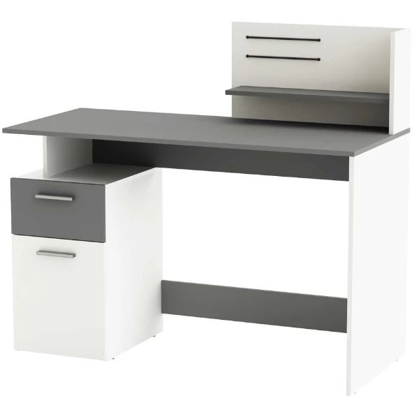 Bureau Pleun 1 Tiroir, 1 Porte Tournante, 1 Niche, 1 étagère Ouverte Et 2 élastiques-blanc Mat/gris Foncé 4 Bureau Pleun 1 Tiroir, 1 Porte Tournante, 1 Niche, 1 étagère Ouverte Et 2 élastiques-blanc Mat/gris Foncé – Image 4