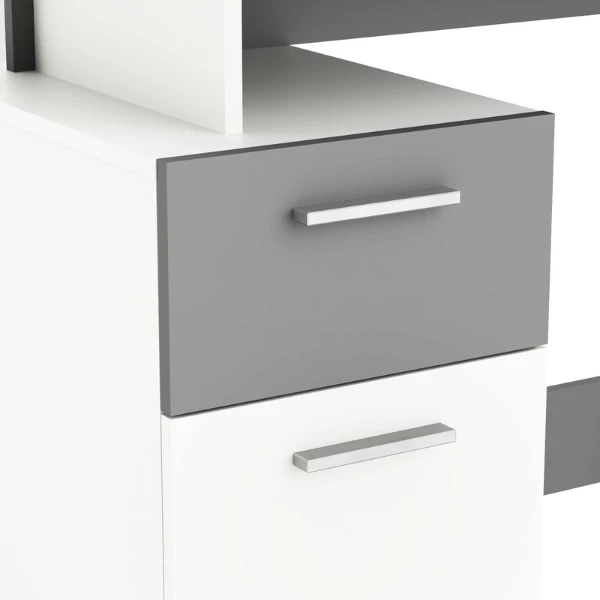 Bureau Pleun 1 Tiroir, 1 Porte Tournante, 1 Niche, 1 étagère Ouverte Et 2 élastiques-blanc Mat/gris Foncé 2 Bureau Pleun 1 Tiroir, 1 Porte Tournante, 1 Niche, 1 étagère Ouverte Et 2 élastiques-blanc Mat/gris Foncé – Image 2