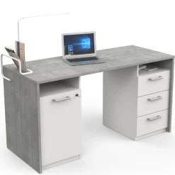 Bureau Steffano 1 Porte Tournante, 1 étagère, 3 Tiroirs Et 2 Niches-béton/blanc Mat -Meubles Tables Et Chaises Shop Ontwerp zonder titel 2023 05 11T101204.582 0cb5