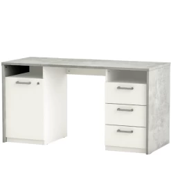 Bureau Steffano 1 Porte Tournante, 1 étagère, 3 Tiroirs Et 2 Niches-béton/blanc Mat -Meubles Tables Et Chaises Shop Ontwerp zonder titel 2023 05 11T101233.444 75b7