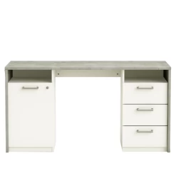 Bureau Steffano 1 Porte Tournante, 1 étagère, 3 Tiroirs Et 2 Niches-béton/blanc Mat -Meubles Tables Et Chaises Shop Ontwerp zonder titel 2023 05 11T101305.448 3c20