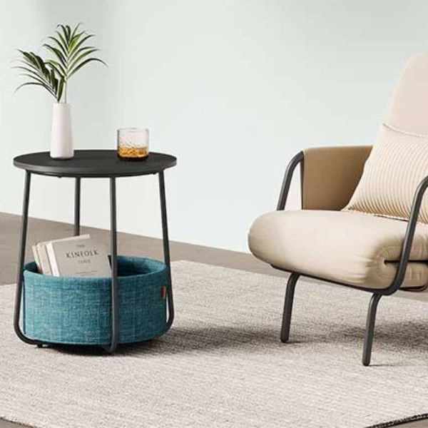 Table D'appoint Avec Panier Zoë ø45cm - Noir/bleu 2 Table D'appoint Avec Panier Zoë ø45cm - Noir/bleu – Image 2