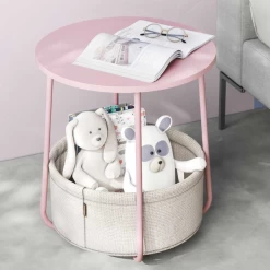 Table D'appoint Avec Panier Zoë ø45cm - Rose/blanc