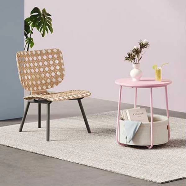 Table D'appoint Avec Panier Zoë ø45cm - Rose/blanc 2 Table D'appoint Avec Panier Zoë ø45cm - Rose/blanc – Image 2