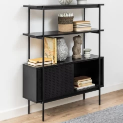 Bibliothèque Angus 94cm Avec 2 Portes Coulissantes - Noir