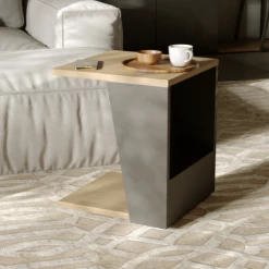 Table D'appoint Albérique 1 Niche Et 1 Compartiment De Rangement Sur Le Côté-chêne/noir Mat -Meubles Tables Et Chaises Shop Ontwerp zonder titel 2023 06 26T131043.354 1 e411