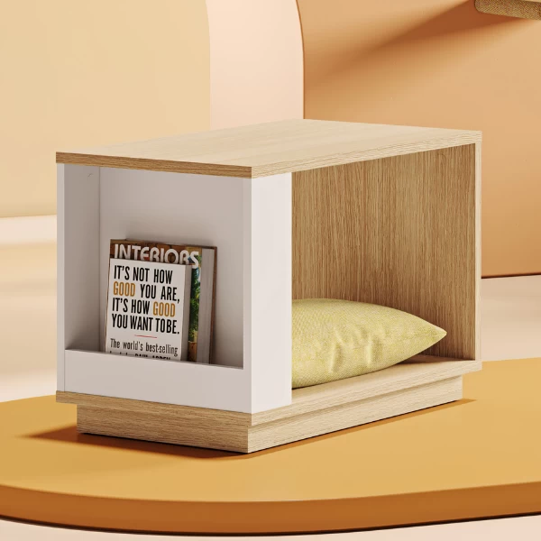 Table D'appoint Ellana 40 X 70 Cm 2 Niches-chêne Clair/blanc 1 Table D'appoint Ellana 40 X 70 Cm 2 Niches-chêne Clair/blanc