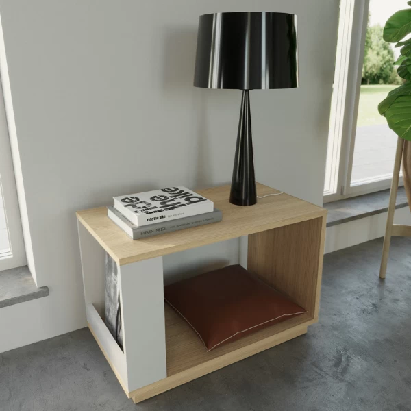 Table D'appoint Ellana 40 X 70 Cm 2 Niches-chêne Clair/blanc 4 Table D'appoint Ellana 40 X 70 Cm 2 Niches-chêne Clair/blanc – Image 4